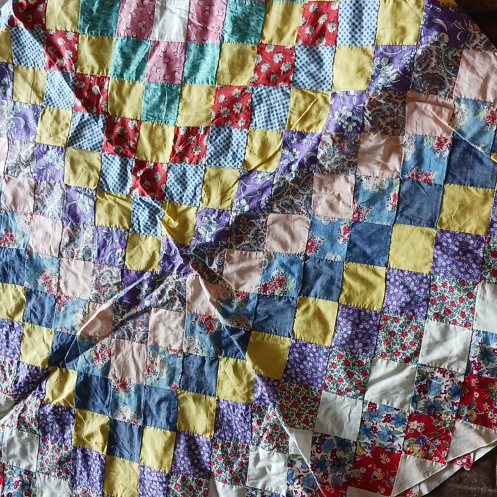 Quilt Top Diamond design multicolored est. measurements 13' 8"x 6' 3" Grandma co